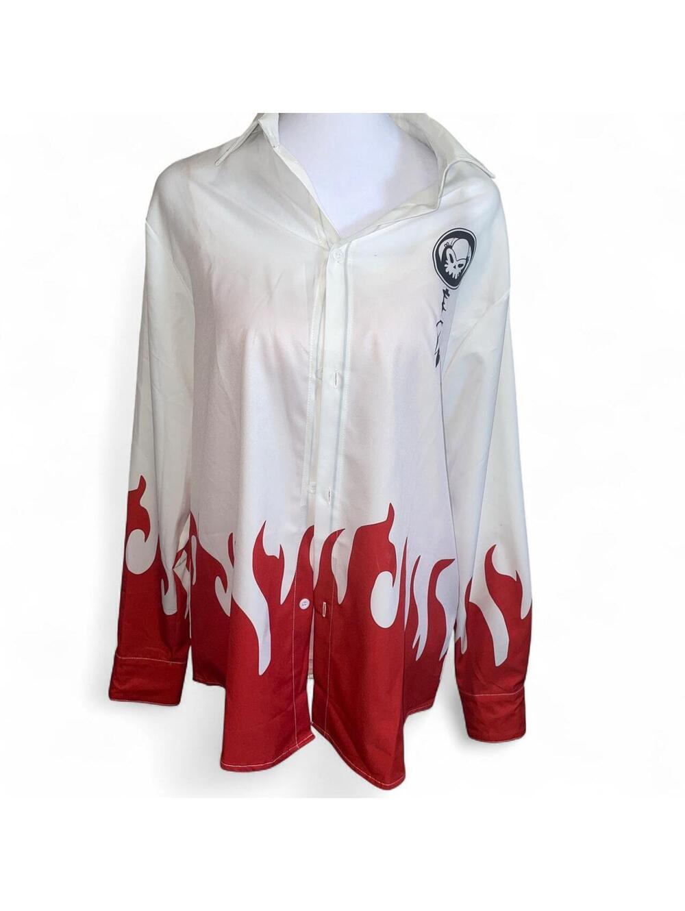 Red and white flame button up shirt